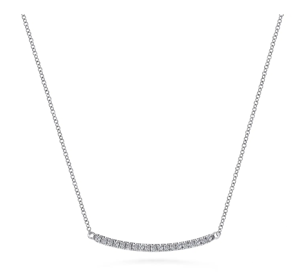 14K White Gold Diamond Pavé Curved Bar Necklace